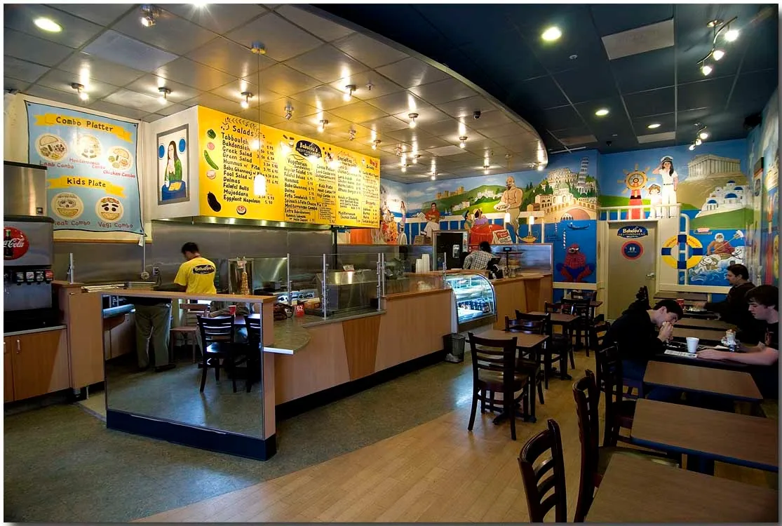 Order counter and menu boards inside Babalou's